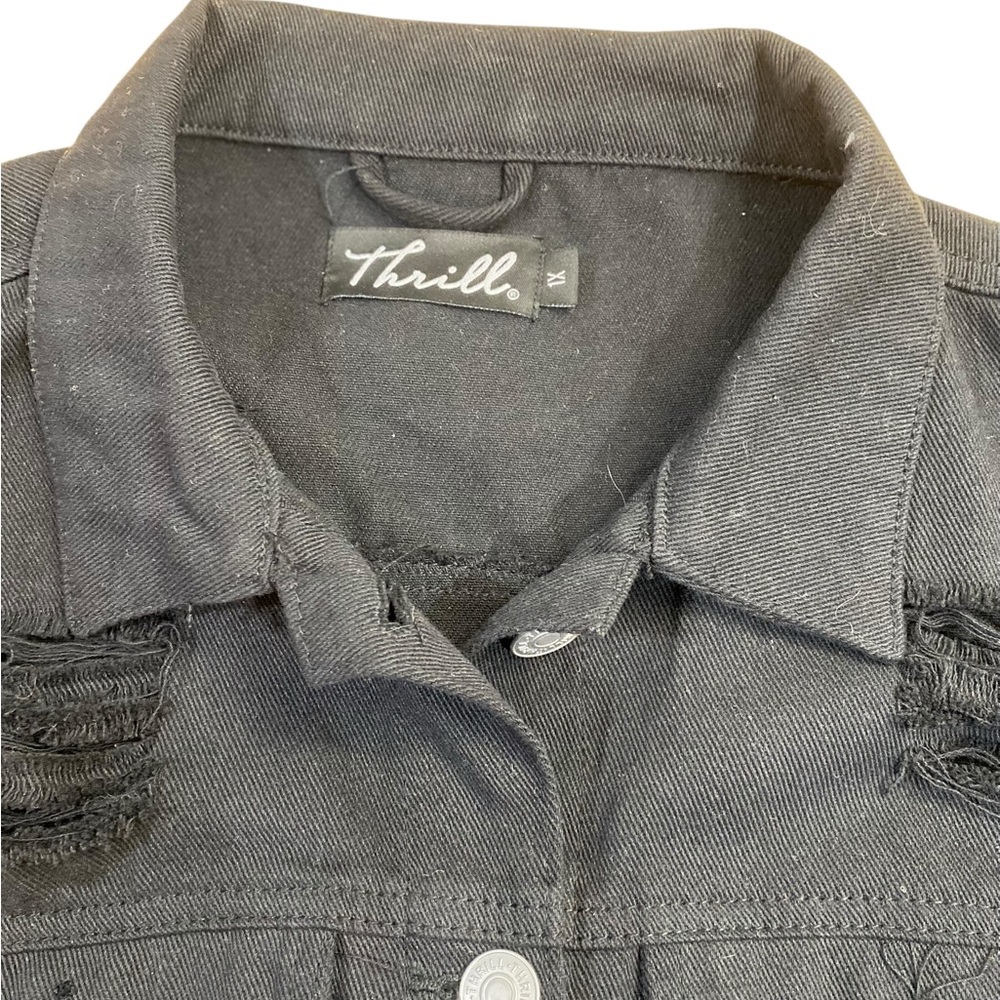 Thrill Black Denim Destroyed Long Jacket - Picture 7 of 7